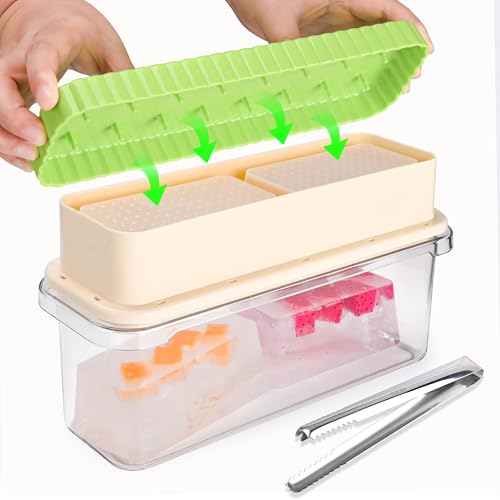 Große Eiswürfelform, BPA-freie Eiswürfelbehälter mit Deckel, Leichtes Lösen, Groß Eiswürfel für Whiskey, Cocktails und Getränke(Grün Ice Cube Tray) von TECHSHARE