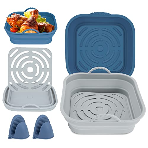 Silikon Backpapier Für Heißluftfritteuse, 2Pcs 8.3Inch Airfryer Zubehör, Silikonform Heißluftfritteuse Reusable, mit zwei Ofenhandschuhen（Bule and Gray） von TECHSHARE