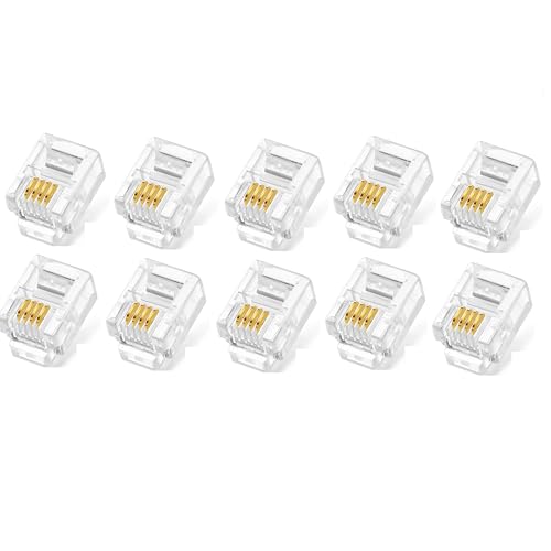 TECHZOCO RJ11-Stecker, Modularer Telefonstecker, 6P4C-Stecker, Telefonadapter, AWG26, geeignet für Telefon-, Fax-, Sprachanwendungen auf Heim- oder Büro-Kabelsystemen, 10 Stück TECHZOCO RJ11-Stecker, Modularer Telefonstecker, 6P4C-Stecker, Telefonadapter, AWG26, geeignet für Telefon-, Fax-, Sprachanwendungen auf Heim- oder Büro-Kabelsystemen, 10 Stück von TECHZOCO