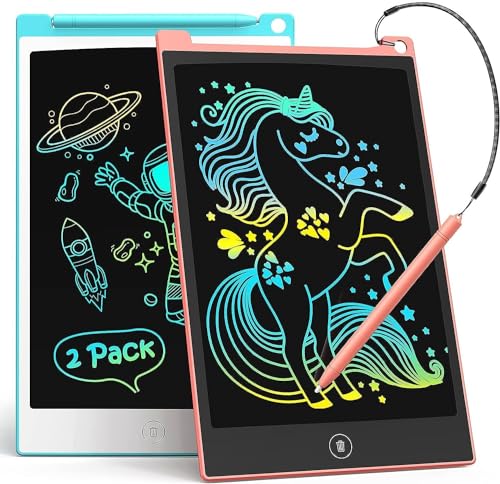 LCD Schreibtafel 2 Pack, 8.5 Zoll Tablet für Kinder und Erwachsene, Löschbarer, Wiederverwendbarer Schreib-Zeichenblock, mit Abschließbar Löschen-Taste (Blau+Rosa) von TECJOE