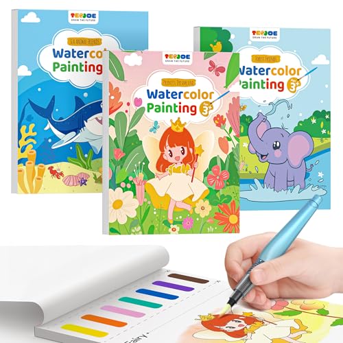 TECJOE 3er-Pack Mal- und Wassermalbücher für Kleinkinder, Aquarellfarben-Set mit 6 Pinseln, Malaktivität für Kinder, Lern- und Bastelspielzeug-Geschenk, Prinzessin, Wald und Meer TECJOE 3er-Pack Mal- und Wassermalbücher für Kleinkinder, Aquarellfarben-Set mit 6 Pinseln, Malaktivität für Kinder, Lern- und Bastelspielzeug-Geschenk, Prinzessin, Wald und Meer von TECJOE