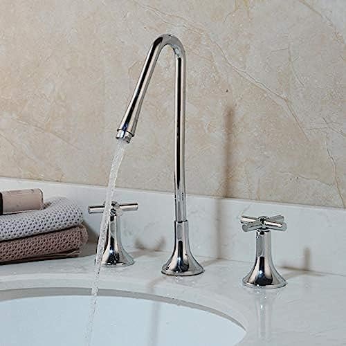 Badezimmer-Wasserhahn Aus Massivem Messing, 3-teilig, Weit Verbreiteter Badewannen-Wasserhahn, Wasserfall-Badezimmer-Chrom-Wasserhahn, Waschbecken, Mischbatterie, Wasserhahn von TECKI