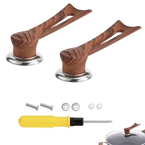 TECKI 2 Stuck Topfdeckel Griff - Topfdeckelhalter aus Hitzebeständiges Silikon 12cm Stehender Topfdeckelgriff, Geeignet für Topfdeckel mit Einem Durchmesser 20–25cm (Holzmaserung) von TECKI