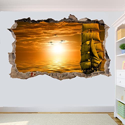 Wandtattoo Rissig DIY Fototapete PIRATENSCHIFF SEGEL SONNENUNTERGANG 3D KUNST WANDAUFKLEBER ZK9 70x100CM von TECKI
