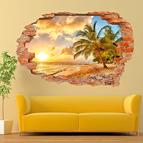 Wandtattoo Rissig DIY Fototapete Tropischer Strand Sonnenuntergang Wandkunst Aufkleber Wandtattoo Poster 3D-Dekor 50x70CM von TECKI