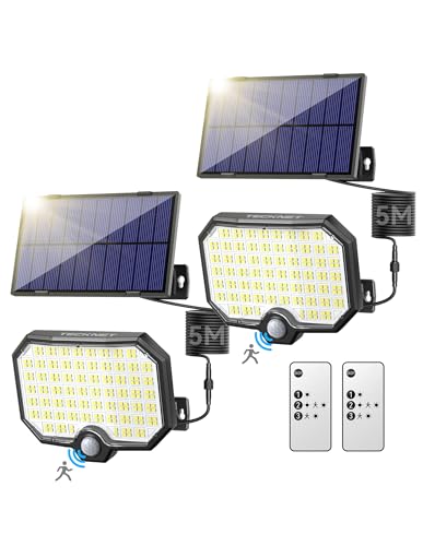 TECKNET 2 Stück Solarlampen für Außen mit Bewegungsmelder, 252 LED Super Helle 3 Modi Solarleuchte Aussen mit 270° Weitwinkelbeleuchtung, IP65 Wasserdichte Solar Wandleuchte für Garten Garage Aussen von TECKNET