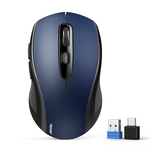 TECKNET Bluetooth Maus, 2.4G Maus Kabellos (BT 5.0/3.0 + USB A + USB C) 4000 DPI Tragbare Ergonomische Mouse, 6 Stufen DPI Funkmaus für Laptops, Mac OS, Android, Windows, Blau von TECKNET