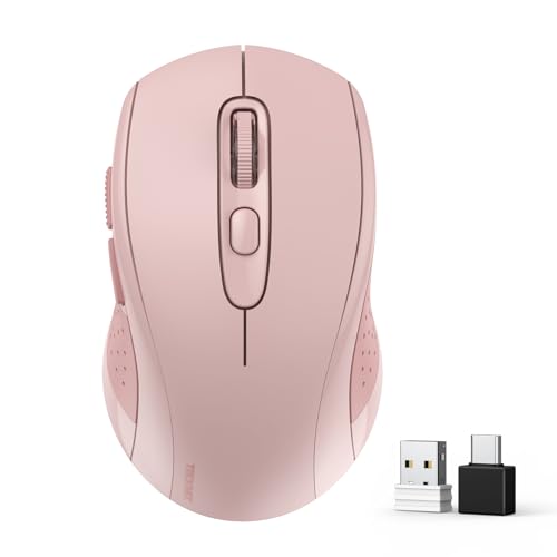 TECKNET Bluetooth Maus, 2.4G Maus Kabellos (BT 5.0/3.0 + USB A + USB C) 4000 DPI Tragbare Ergonomische Mouse, 6 Stufen DPI Funkmaus für Laptops, Mac OS, Android, Windows, Rosa von TECKNET
