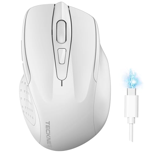 TECKNET Bluetooth Maus, Wiederaufladbare Maus Kabellos(DREI Modi: BT 5.0/3.0 + 2.4G), 4800 DPI, Ergonomische Leise Funkmaus für Laptops, Mac OS, Android, Windows, Weiß von TECKNET