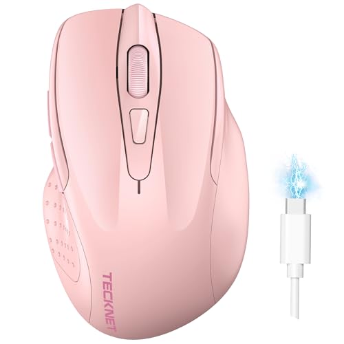 TECKNET Bluetooth Maus, Wiederaufladbare Maus Kabellos(DREI Modi: BT 5.0/3.0 + 2.4G), 4800 DPI, Ergonomische Leise Funkmaus für Laptops, Mac OS, Android, Windows, Rosa von TECKNET