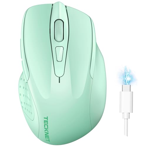TECKNET Bluetooth Maus, Wiederaufladbare Kabellose Bluetooth Maus (DREI Modi: BT 5.0/3.0 + 2,4 G), 4800 DPI, Ergonomische leise kabellose Maus für Laptops, Mac OS, Android, Windows, Grün von TECKNET