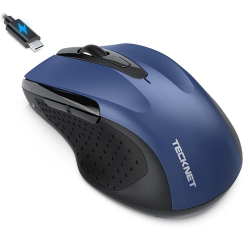 TECKNET Bluetooth Maus mit Jiggler, Wiederaufladbare Maus Kabellos(DREI Modi: BT 5.0/3.0 + 2.4G), 4800 DPI, Ergonomische Leise Funkmaus für Laptops, Mac OS, Android, Windows, Blau von TECKNET
