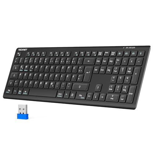 TECKNET Bluetooth Tastatur Kabellose, Wiederaufladbare Multi-Device Flach Keyboard mit Einfacher bis zu 4 Geräte, Ultraflache, Deutsches Layout (QWERTZ), für Mac, Windows, iOS, Chrome OS von TECKNET