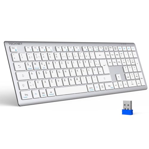 TECKNET Bluetooth Tastatur Kabellose, Wiederaufladbare Multi-Device Wireless Keyboard mit Einfacher bis zu 4 Geräte, Ultraflache, Deutsches Layout (QWERTZ), für Mac, Windows, iOS, Chrome OS von TECKNET