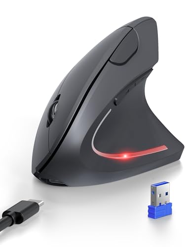 TECKNET Ergonomische Bluetooth Maus, Wiederaufladbar Kabellose Vertikale Maus (BT 5.0/3.0 + 2.4G), 6 Einstellstufen bis 4800 DPI, Optische Leise funkmaus für Windows, MacOS, Android, iPadOS, Grey von TECKNET