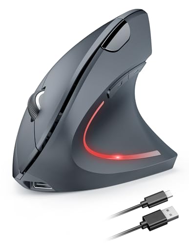 TECKNET Wiederaufladbar Ergonomische Maus Kabellos, 2.4G Optische Vertikale Maus Ergonomisch, 5 Einstellstufen bis 4800DPI, Leise Wireless Vertical Mouse mit 6 Tasten für Laptop, PC, Windows, Mac OS von TECKNET