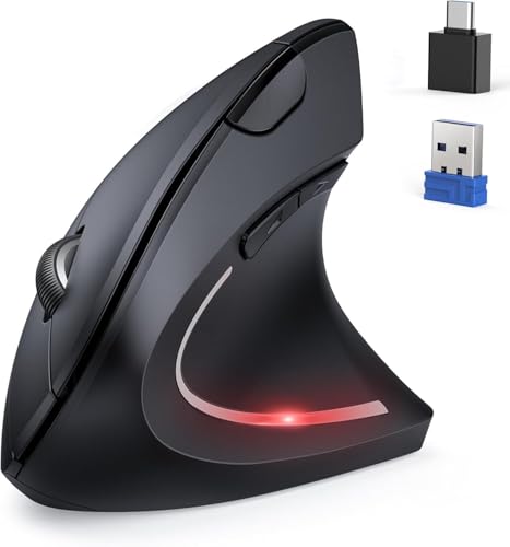 TECKNET Ergonomische Maus mit Jiggler, Kabellose Bluetooth Vertikales Maus(BT 5.0/3.0 & 2.4G) mit USB-C Adaptern, 4800 DPI Optisch Leise Mouse für Laptop/PC/Mac/Tablet/iPad(Win/Android/iOS), 6 Tasten von TECKNET