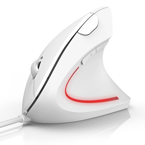 TECKNET Ergonomische Vertikale Optische Maus, Vorbeugung Gegen Mausarm/Tennisarm, 6400 DPI 6 Tasten, LED-Beleuchtung, PC Maus mit USB Kabel für Rechtshänder, Windows und Mac OS - Weiß TECKNET Ergonomische Vertikale Optische Maus, Vorbeugung Gegen Mausarm/Tennisarm, 6400 DPI 6 Tasten, LED-Beleuchtung, PC Maus mit USB Kabel für Rechtshänder, Windows und Mac OS - Weiß von TECKNET