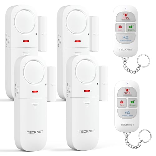 TECKNET Fensteralarm Einbruchschutz, Türalarm mit Fernbedienung, Kabellose Alarmanlage, 4 Funktionsmodi der Sirene für Haus, Geschäft, Pool und Wohnmobil (4er-Pack) von TECKNET