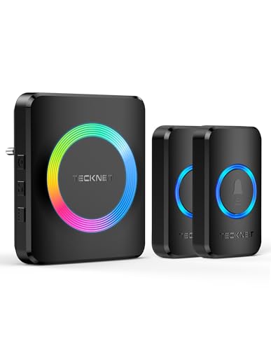TECKNET Funkklingel, IP65 Funk klingel Set Aussen Wasserdicht, Kabellose Türklingel 600M Reichweite, Haustür Klingel kit mit 1 Plug-In-Empfänger und 2 Sender, 60 Melodien doorbell Mit RGB Blitz TECKNET Funkklingel, IP65 Funk klingel Set Aussen Wasserdicht, Kabellose Türklingel 600M Reichweite, Haustür Klingel kit mit 1 Plug-In-Empfänger und 2 Sender, 60 Melodien doorbell Mit RGB Blitz von TECKNET