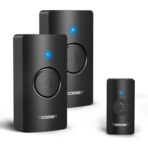 TECKNET Funkklingel 2 Empfänger, 400m Reichweite IP67 Funkklingel aussen wasserdicht, Funkklingel Batteriebetrieben, 5 Lautstärkestufen, 60 Melodien mit 4,5 Jahren Batterielebensdauer, Schwarz von TECKNET