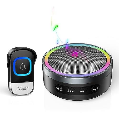 TECKNET Funkklingel Bluetooth-Lautsprecher 2 in 1, 400M Funk Reichweite Türklingel Set mit RGB Licht, IP66 Kabellose Türklingel Lautsprecher mit BT5.2 und HiFi Stereo, 60 Klingeltönen von TECKNET