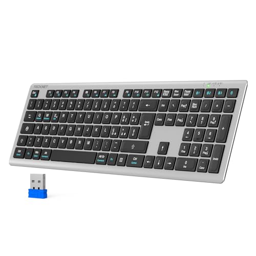 TECKNET Italienisches QWERTY-Layout Bluetooth-Tastatur, 4-Geräte-Umschaltung (2,4 GHz + Bluetooth), Wiederaufladbar über USB-C Ultradünne Kabellose Tastatur von TECKNET