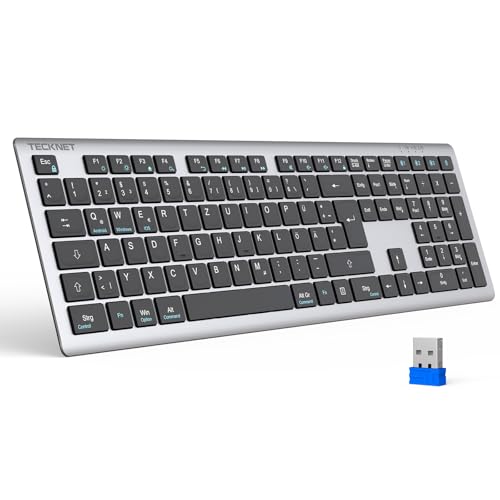 TECKNET Bluetooth Tastatur, Kabellose Wiederaufladbare Multi-Device Tastatur mit Einfacher bis zu 4 Geräte, Ultraflache, Deutsches Layout (QWERTZ), für Mac, Windows, iOS, Chrome OS von TECKNET