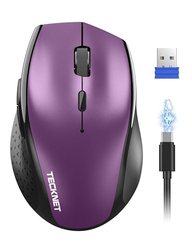 TECKNET PRO Kabellose Maus Wiederaufladbar, Silent Funkmaus 6800 DPI, 2,4 GHz Computermaus, Ergonomische Griffe, 6 Tasten, Tragbar Maus für PC, Laptop,Chromebook, Mac-Lila von TECKNET