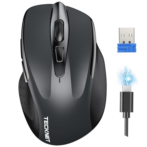 TECKNET Kabellose Maus, Wiederaufladbare Maus Kabellose 4800 DPI, Ergonomische leise kabellose Maus für Laptops, Mac OS, Android, Windows, Grau von TECKNET