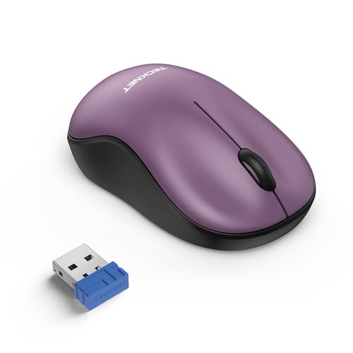 TECKNET Silent Kabellose Maus, 3200 DPI Wireless Optische Mouse, Für Links- und Rechtshänder, 2,4 Ghz mit USB-Nanoempfänger, 18 Monate Batterielaufzeit, Kompatibel mit PC, Mac, Laptop - Lila von TECKNET