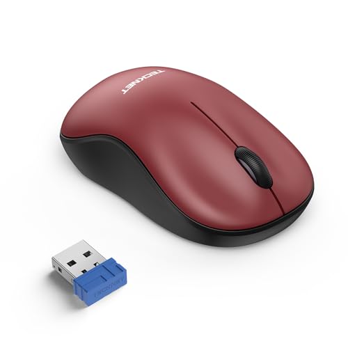 TECKNET Silent Kabellose Maus, 3200 DPI Wireless Optische Mouse, Für Links- und Rechtshänder, 2,4 Ghz mit USB-Nanoempfänger, 18 Monate Batterielaufzeit, Kompatibel mit PC, Mac, Laptop - Rot von TECKNET