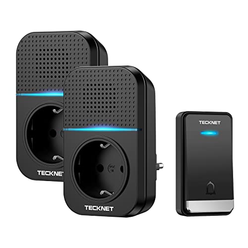 𝐓𝐄𝐂𝐊𝐍𝐄𝐓 Funkklingel Batterielose mit Steckdose, Wasserdicht Steckdosen Türklingel Funk, mit LED-Anzeigen, 400m Drahtloses Kabellose Türklingel, 60 Melodien Reichweite von 5 Lautstärken von TECKNET