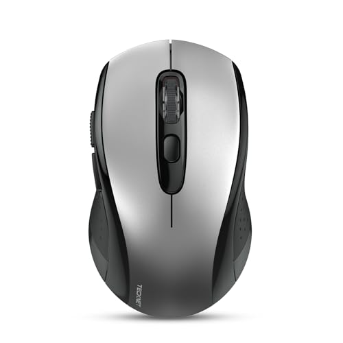 TECKNET Bluetooth Maus, (Tri-Mode: BT 5.0/3.0+2.4GHz) Funkmaus mit USB-Empfänger, Ergonomische Tragbare Maus Bluetooth für Laptop PC Computer, Mac OS, Android, Windows, Schwarz&Silber von TECKNET