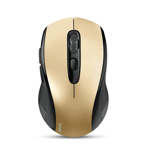 TECKNET Bluetooth Maus, (Tri-Mode: BT 5.0/3.0+2.4GHz) Funkmaus mit USB-Empfänger, Ergonomische Tragbare Maus Bluetooth für Laptop PC Computer, Mac OS, Android, Windows, Schwarz&Gold von TECKNET