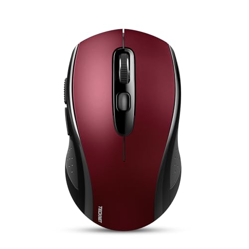 TECKNET Maus Kabellos, Bluetooth Maus (Tri-Mode: BT 5.0/3.0+2.4GHz) Funkmaus mit USB-Empfänger, Ergonomische Tragbare Maus Bluetooth für Laptop PC Computer, Mac OS, Android, Windows, Schwarz&Rot von TECKNET