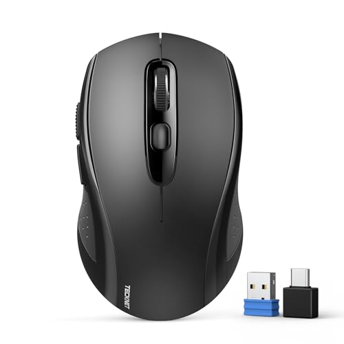 TECKNET Bluetooth Maus, 2.4G Maus Kabellos (BT 5.0/3.0 + USB A + USB C) 4000 DPI Tragbare Ergonomische Mouse, 6 Stufen DPI Funkmaus für Laptops, Mac OS, Android, Windows, Schwarz von TECKNET