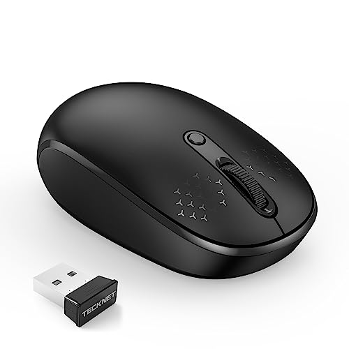 TECKNET Kabellose Maus, 2.4G Funkmaus mit USB Empfänger, Mini Mouse mit 1600 DPI Optical Tracking für Links und Rechtshänder, 15 Monate Batterielaufzeit, Kompatibel PC, Mac, Android, Windows, Schwarz von TECKNET