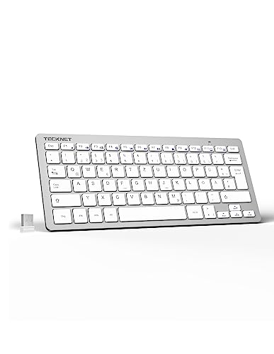 TECKNET Slim Kabellose Tastatur, Deutsches Layout QWERTZ, 2.4 GHz, 78 Tasten Mini Wireless Tastatur mit Nano USB Empfänger für Windows 11/10/8/7/Vista/XP and Android Smart TV - Silber von TECKNET