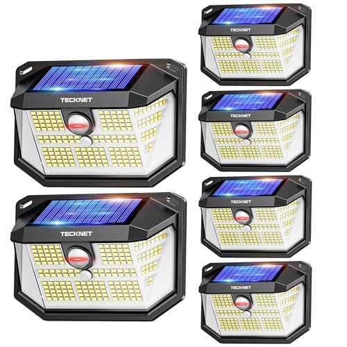 TECKNET Solarlampen für Außen, 【6 Stücke】 231 LED Solarlampe 300° Superhelle mit Bewegungsmelder 3 Modi IP65 Wasserdichte Wandleuchte für Wand Post Pathway Garten Garage von TECKNET