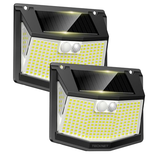 TECKNET Solarlampen für Außen mit Bewegungsmelder [2 Stück] 248 LED Solarleuchten Lampe 3 Modi 300° IP66 Wasserdichte Solar Lampe Outdoor Wandleuchte für Garten Wand Post Pathway Garage von TECKNET