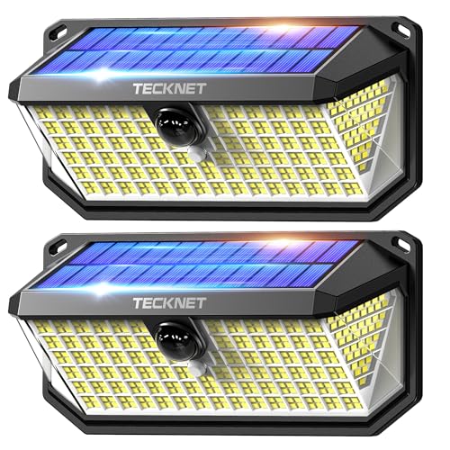TECKNET Solarlampen für Außen mit Bewegungsmelder 416 LED, 2 Stück 300° Superhelle LED Solar Wandleuchte, IP66 wasserdichte Solarlampen Garten, Wand, und Outdoor Beleuchtung von TECKNET