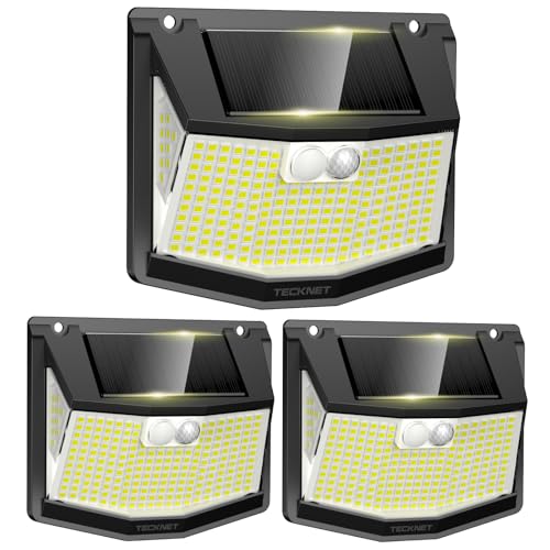TECKNET Solarlampen für Außen mit Bewegungsmelder [3 Stück] 248 LED Solarleuchten Lampe 3 Modi 300° IP66 Wasserdichte Solar Lampe Outdoor Wandleuchte für Garten Wand Post Pathway Garage von TECKNET