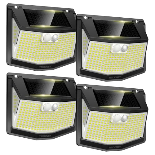 TECKNET Solarlampen für Außen mit Bewegungsmelder [4 Stück] 248 LED Solarleuchten Lampe 3 Modi 300° IP66 Wasserdichte Solar Lampe Outdoor Wandleuchte für Garten Wand Post Pathway Garage von TECKNET
