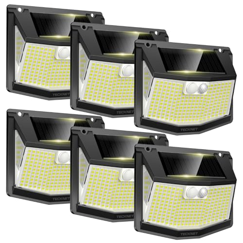TECKNET Solarlampen für Außen mit Bewegungsmelder [6 Stück] 248 LED Solarleuchten Lampe 3 Modi 300° IP66 Wasserdichte Solar Lampe Outdoor Wandleuchte für Garten Wand Post Pathway Garage von TECKNET