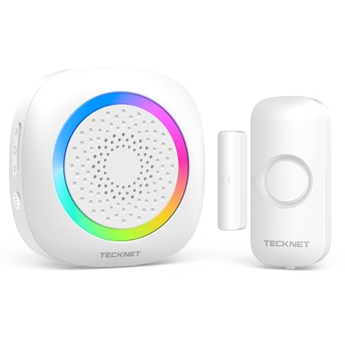 TECKNET Tür Fenster Sensor Klingel, Tür Fensteralarm Funkklingel mit 300M Reichweite, 61 Klingeltönen und RGB Licht, Türsensor Alarmklingel für Häuser, Geschäft und Büro, weiß von TECKNET