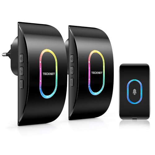 TECKNET Türklingel IP65 Funkklingel aussen wasserdicht, 400m Reichweite funkklingel 2 empfänger, 60 Melodien klingel haustür, 5 Lautstärkestufen,Mit LED-Blitz von TECKNET
