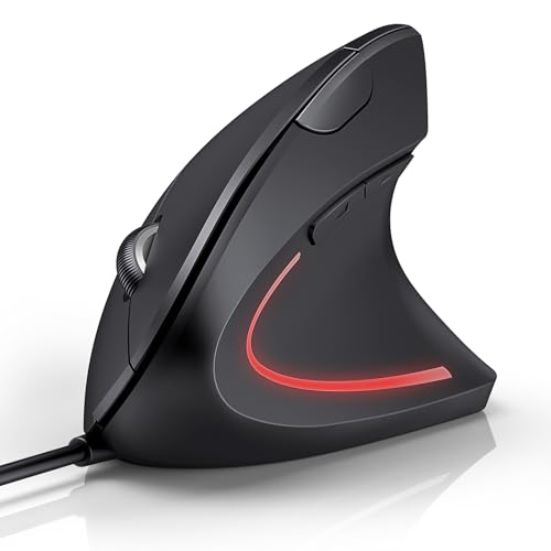TECKNET Vertikale Maus verkabelt, 6400 DPI Ergonomische Maus mit Kabel, USB-Kabel 1,5 m, 6 Tasten für PC, Computer, Laptop, Mac - Schwarz von TECKNET