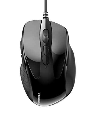 TECKNET Maus mit Kabel, Computermaus mit 6 Tasten, 6400 DPI, Ergonomisches Optical Business Kabelgebundene Maus für PC, Laptop, USB-Kabel 150 cm von TECKNET