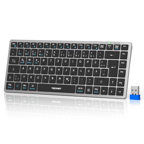 TECKNET Wireless Keyboard, Free Switching Between 4 Devices (2.4G + BT), Rechargeable Bluetooth Keyboard, German Layout QWERTZ Ultra Thin Keyboard for PC, Laptop, Tablet, Smart TV and Mobile Phone von TECKNET